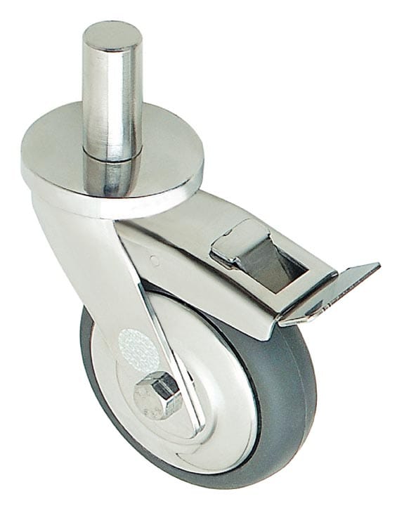 Anti Static PU wheel fitted to Stainless Steel pin type Swivel Castor with Brake